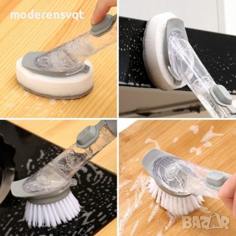 Четка за миене на съдове 3в1 с гъба и дозатор, снимка 4 - Мопове, кофи, четки и метли - 39790581