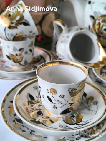Руски порцелан сервиз за кафе Вербилки , снимка 8 - Сервизи - 52161942