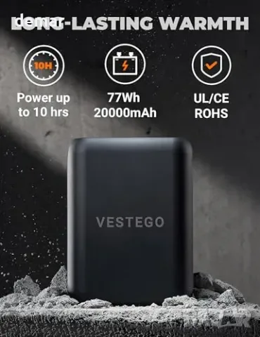 Дамско отопляемо яке VESTEGO, черно, 6 зони, батерия 12 V, 20 000 mAh, снимка 8 - Други стоки за дома - 56011770