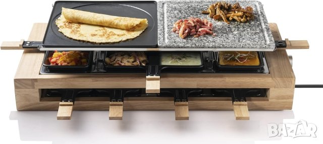 Грил/скара Bestron XL Раклет с естесвен камък и грил плоча, Black & Wood, снимка 2 - Скари - 42495379