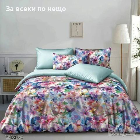 Флорални десени от памучен сатен с ластик, 4 части - Налични Различни Десени Код P2296, снимка 8 - Спално бельо - 54349348