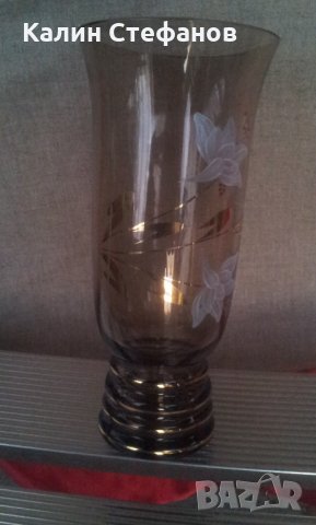 Две вазички кафяво стъкло прозрачно с украса, снимка 6 - Вази - 30053160