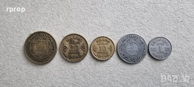 Мароко. Стара емисия . 1951- 1953 година. 1, 5 ,10 ,20 и 50 франка. 5 бр., снимка 1