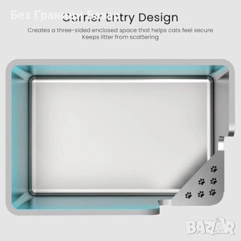 Нова голяма Котешка тоалетна от неръждаема стомана L 58 см с висок борд и колелца, снимка 5 - За котки - 54057553