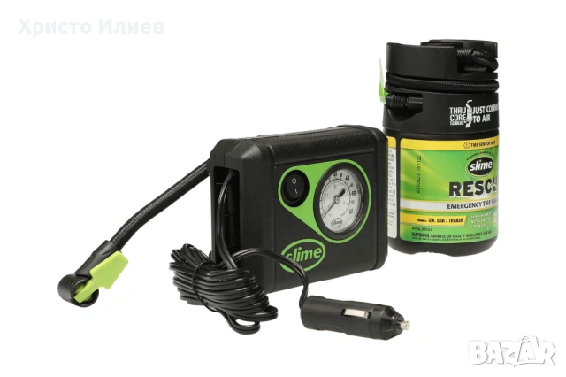 Slime ремонтен комплект за спукана гума с уплътнител 414ml и компресор 12V, 4 bar, 60 PSI, снимка 2 - Аксесоари и консумативи - 54276467