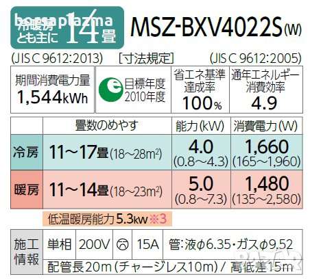 Японски Климатик MITSUBISHI MSZ-BXV5621S-W Pure White хиперинвертор, BTU 18000 200V 25-39 м² А+++, Н, снимка 6 - Климатици - 37531154