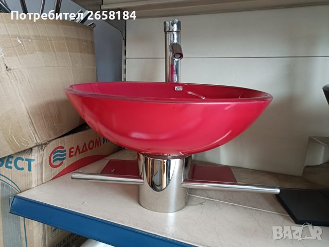 2 модела мивки от червено и прозрачно темперирано стъкло, диаметър 43 см, вис.17см., снимка 2 - Мивки - 39831758