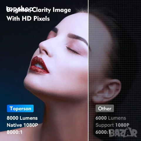 НОВ ТЕСТВАН Видео проектор Toperson HD Dolby WiFi Bluetooth 8000 лумена,1080P, снимка 5 - Плейъри, домашно кино, прожектори - 50552503