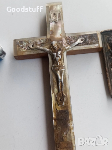 Седефен кръст, посребрен, маслинено дърво , снимка 5 - Антикварни и старинни предмети - 51773035