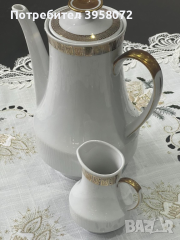 Порцелан Winterling Bavaria чайник с Латиера с златисто, снимка 9 - Сервизи - 44758046