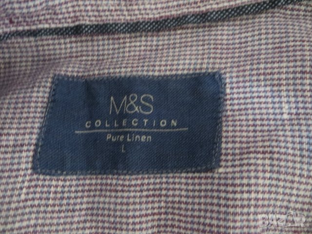Мъжка ленена риза с къс ръкав Marks & Spencer, снимка 4 - Ризи - 25605522