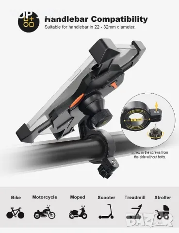 Grefay Държач за телефон за велосипед, Кормило за мотоциклет, за скутер,с въртене на 360° за 3,5-6,5