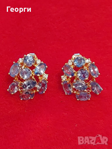 Изящни дамски сребърни обеци с Танзанит и бял Топаз /14,91 карата., снимка 4 - Обеци - 36468843