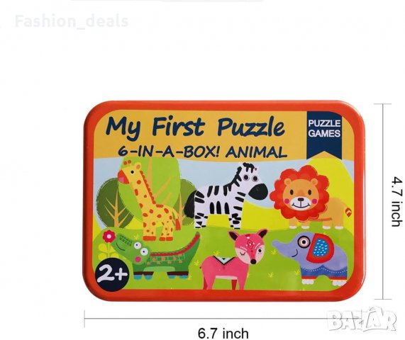 Нови 6 броя пъзели с животни за деца 2+ години с кутия за съхранение, снимка 3 - Образователни игри - 33702098
