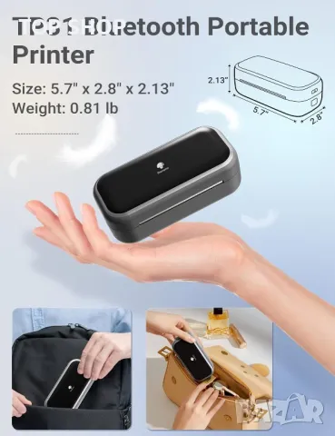 Мобилен принтер Phomemo TP31 203DPI, черно-бял печат, iOS и Android, снимка 2 - Принтери, копири, скенери - 49515904