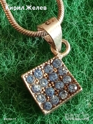 Сребърен синджир с висулка с инкрустирани кристали Аквамарин 37635, снимка 3 - Колиета, медальони, синджири - 53993365