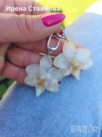 Ръчно изработени обеци с цвят на орхидея, запечатани в епоксидна смола , снимка 7 - Обеци - 54242202