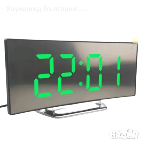 Настолен дигитален огледален часовник с LED цифри, термометър и аларма
