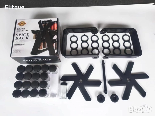 Стилен въртящ се органайзер за подправки,стъклени бурканчета,18 части, снимка 8 - Аксесоари за кухня - 52613646
