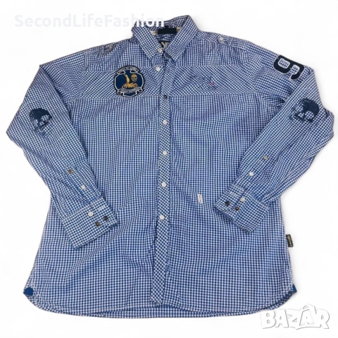 Мъжка риза с копчета Kings of Rome Finest Garments, синя, карирана размер XXL памук