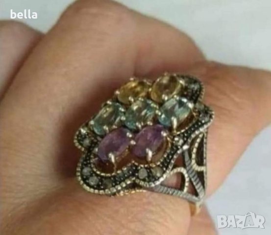 Уникална изработка на златен пръстен със сребро и инкрустирани малки диаманти, снимка 5 - Пръстени - 40531045