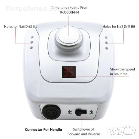 Професионална електрическа пила за маникюр и педикюр, снимка 4 - Други - 40419644