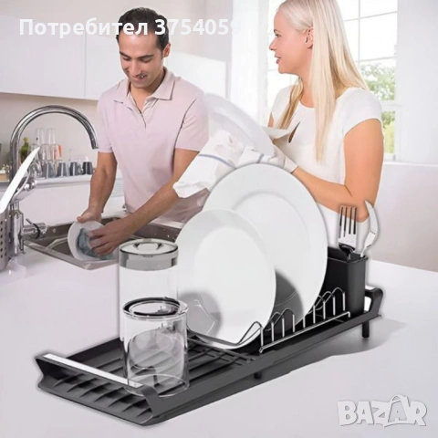 Разтегателен сушилник за съдове и прибори с дренажна тава – компактен кухненски отцедник за мивка, снимка 8 - Аксесоари за кухня - 53081918