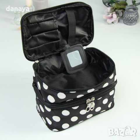 1987 Дамска козметична чанта на две нива с огледалце, снимка 2 - Портфейли, портмонета - 31940594