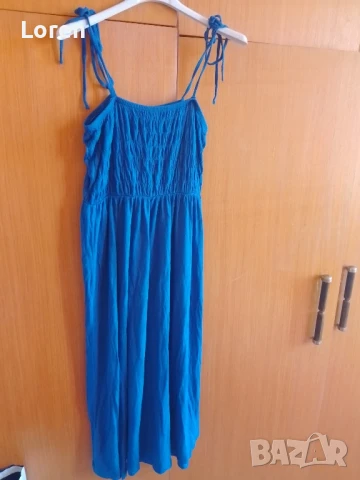 Синя дълга рокличка над глезените памук