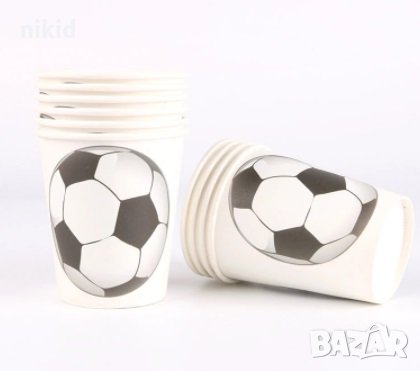 Футбол футболни топка бели 10 бр картонени чаши парти рожден ден, снимка 1 - Чаши - 32066747
