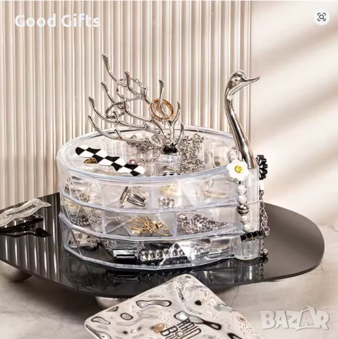 Луксозна въртяща се кутия за бижута Лебед и стойка за пръстени, снимка 3 - Други стоки за дома - 51187773