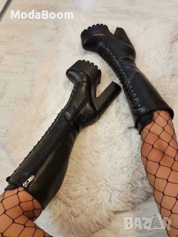 Ботуши на ток - Кожа, снимка 2 - Дамски ботуши - 48820976