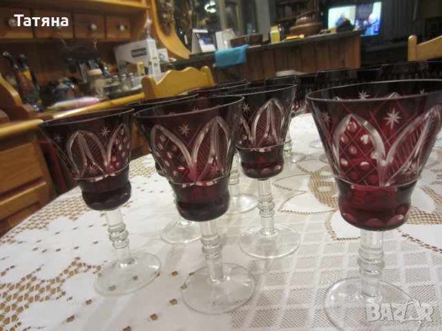     КРИСТ.ЧАШИ С РУБИНЕН ЦВЯТ,РЪЧНО ИНКРУСТИРАНИ и др, снимка 3 - Сервизи - 31354344