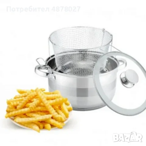 Тенджера с кошница за пържене и стъклен капак Cheffinger  Ø24 см – инокс, 6,5 л, за всички котлони, снимка 2 - Съдове за готвене - 55713760