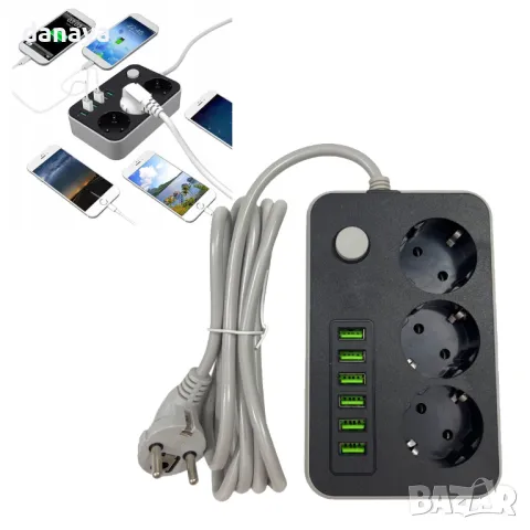 5600 Разклонител с 3 гнезда и 6 USB порта за бързо зареждане