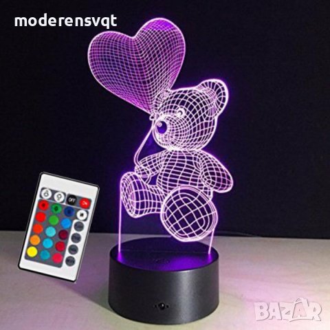 Холограмна LED лампа CREATIVE 3D taddy bear, снимка 2 - Лед осветление - 40327798