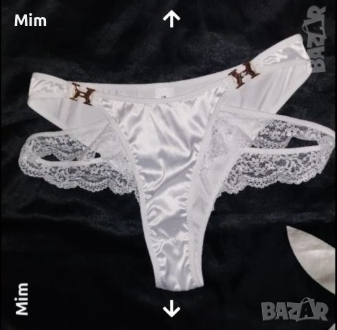 L Бяла изрязана бикина от еластичен сатен и дантела , снимка 2 - Бельо - 47723053