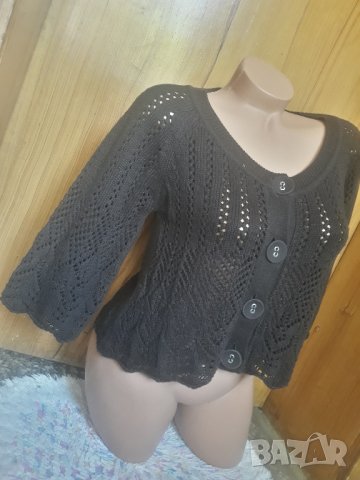 Тъмно кафява къса жилетка плетиво на дупки М/Л, снимка 2 - Жилетки - 34273997
