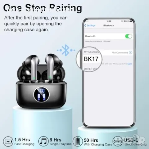 Нови Безжични Bluetooth 5.3 слушалки, 48 часа, шумопотискане, IP7 водоустойчиви, снимка 5 - Bluetooth слушалки - 48362185
