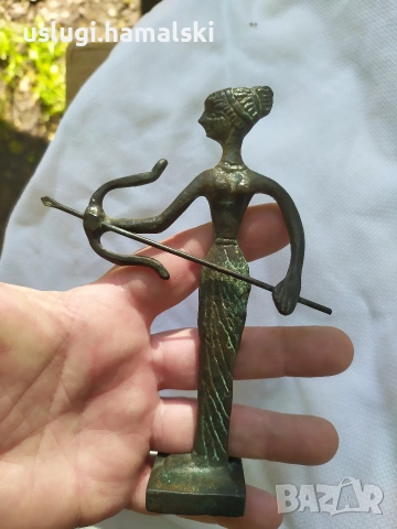 Стара бронзова статуетка Артемида, снимка 2 - Антикварни и старинни предмети - 54316314