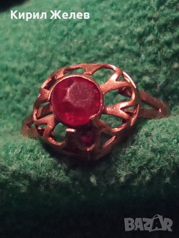 СТАРИНЕН МЕДЕН с ПОЗЛАТА СКЪПОЦЕНЕН РЕТРО ПРЪСТЕН с ГРАНАТ РЪЧНА МАЙСТОРСКА ИЗРАБОТКА 19694, снимка 3 - Антикварни и старинни предмети - 36421877