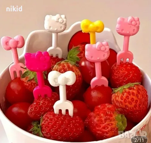 10 бр Hello Kitty Кити забавни клечки топери за забождане хапки плодове вилички забава за децата