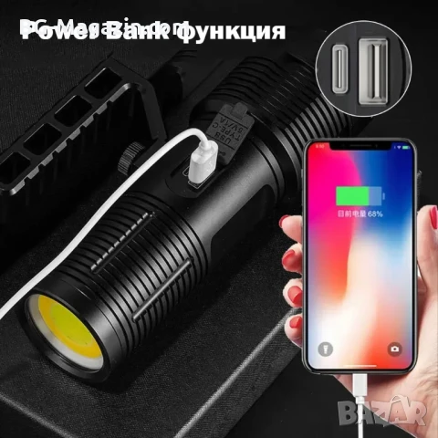 Мощен далекобоен тактически прожектор акумулаторен LED ръчен фенер и къмпинг лампа за лов риболов, снимка 5 - Къмпинг осветление - 50876287