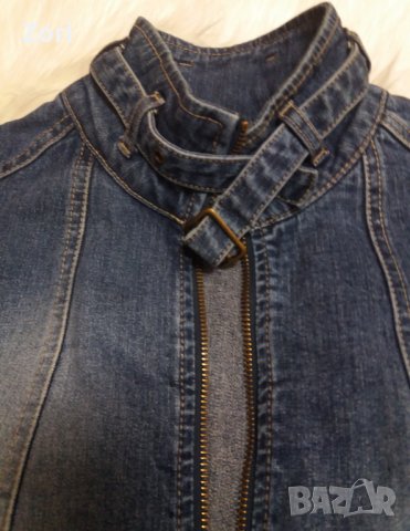 Тъмносиньо дънково яке с висока яка и ластик на ръкавите , снимка 3 - Якета - 40367035