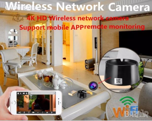 Скрита камера в пепелник, шпионска WIFI камера с FullHD, видеонаблюдение, снимка 4 - IP камери - 42267383