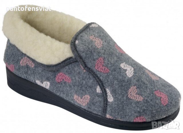 Анатомични дамски пантофи ADANEX с естествена вълна сив сърца 37/41, снимка 1