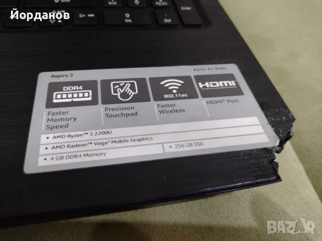 Acer Aspire 3 15.6''Led/ Ryzen 3-2200U/4gb.ram./256ssd., снимка 3 - Лаптопи за работа - 56010255