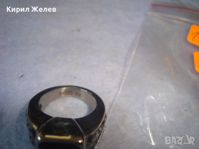 СРЕБРИСТ ОРНАМЕНТИРАН ОКСИДИРАНА БЛАГОРОДНА НЕРЪЖДАЕМА СТОМАНА ПРЪСТЕН с ФАСЕТИРАН ЧЕРЕН ОНИКС 6328, снимка 3 - Пръстени - 36379732