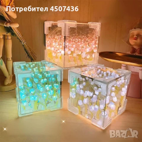 Ръчно изработена LED нощна лампа с изкуствени цветя 21 бр. - ЛАЛЕТА, Направи си сам , снимка 4 - Настолни лампи - 50813524