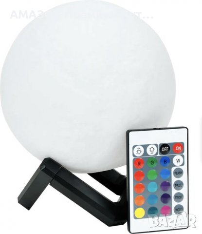 Nor-Tec Moon Lamp 3D настолна лампа(15 см)16 димируеми LED цвята/Дистанционно/Реалистична декорация, снимка 3 - Настолни лампи - 39946061